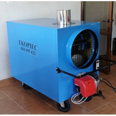 Piec grzewczy, nagrzewnica olejowa EKOPIEC P-90 z palnikiem olejowym moc: 90kW do myjni, lakierni, stolarni, suszarni, hal, kościołów, namiotów