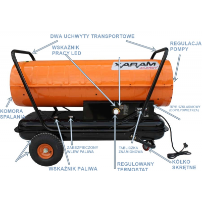 Nagrzewnica olejowa XARAM Energy TK-100000 moc: 116 kW;  klasa PREMIUM: termostat, wyświetlacz temp.+kodu błędu, regulacja pompy